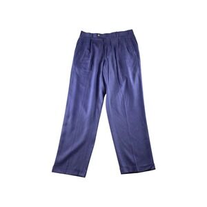 Tom James Mens Tailored Pleated Dress Pants Navy Blue Wool Blend Size 36x32